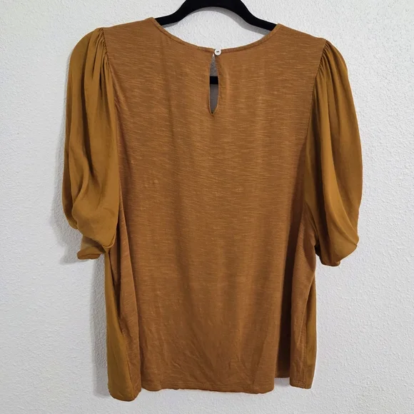 Anthropologie Dolan Mustard Puff Sleeve Top - Picture 5 of 14